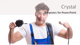  Presentation with electrician - Amazing presentation design having funny electrician isolated on white backdrop and a lemonade colored foreground