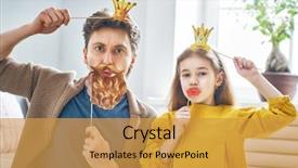  Presentation with crown - Amazing PPT theme having funny family father and his backdrop and a gold colored foreground