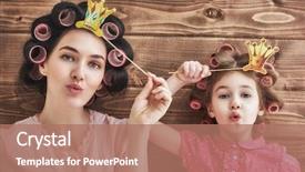  Presentation with mother child - Cool new PPT theme with funny family mother and her backdrop and a coral colored foreground