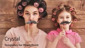  Presentation with mother child - Theme having funny family mother and her background and a coral colored foreground