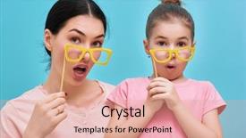  Presentation with mom daughter - Slide set featuring funny family on a background background and a coral colored foreground