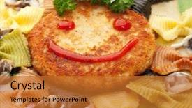  Presentation with kids food - Amazing slide deck having funny foods - kids food - meat backdrop and a gold colored foreground