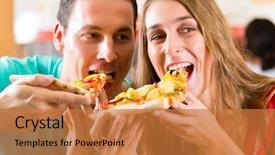  Presentation with man and woman divorce drawing - Cool new PPT theme with funny foods - man and woman eating backdrop and a gold colored foreground