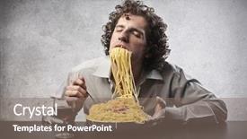  Presentation with foods - Colorful presentation enhanced with funny foods - man gorging of spaghetti backdrop and a gray colored foreground