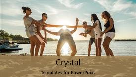  Presentation with sunny sky - Amazing slide deck having funny game on the beach backdrop and a coral colored foreground