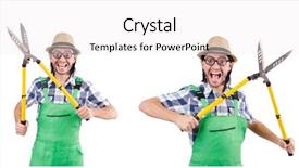  Presentation with urine of funny - Audience pleasing presentation theme consisting of funny gardener with shears isolated backdrop and a  colored foreground