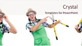  Presentation with funny - PPT theme consisting of funny gardener with shears isolated background and a lemonade colored foreground