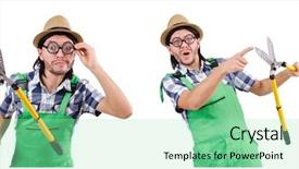  Presentation with monarch butterfly isolated on white - Slide deck featuring funny gardener with shears isolated background and a mint green colored foreground