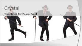  Presentation with black and white film strip - PPT layouts having funny-gentleman-in-striped-suit background and a light gray colored foreground