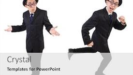  Presentation with funny - Cool new PPT theme with funny-gentleman-in-striped-suit backdrop and a light gray colored foreground