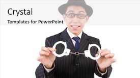  Presentation with funny - Cool new slide set with funny gentleman in striped suit isolated on white backdrop and a white colored foreground