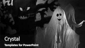  Presentation with decor - PPT theme with funny ghost and creepy tree background and a dark gray colored foreground