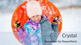  Presentation with dr holding ipad - Audience pleasing slide deck consisting of sledding - funny girl holding saucer sled backdrop and a light blue colored foreground