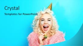  Presentation with hat - Presentation design with funny girl in birthday hat background and a cyan colored foreground