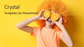  Presentation with yellow orange - PPT theme enhanced with funny girl in fancy wig background and a yellow colored foreground