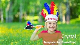  Presentation with native american indians - PPT layouts enhanced with funny girl playing native american background and a shamrock green colored foreground