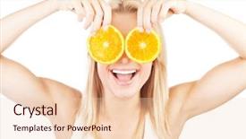  Presentation with skincare - Theme having funny girl portrait holding oranges background and a lemonade colored foreground