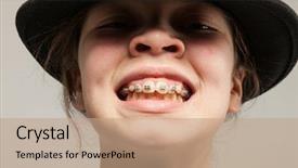  Presentation with funny - Presentation design consisting of funny girl with dental braces background and a coral colored foreground