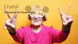  Presentation with funny - Colorful PPT theme enhanced with funny-grandmother-wearing-pink-sweater backdrop and a yellow colored foreground