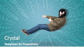 Presentation with vehicle - PPT theme enhanced with funny guy drives an imaginary vehicle with drawn lines around him concept background and a teal colored foreground