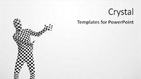  Presentation with space suit - Slide set having funny guy in morphsuit body suit looking at empty copy space background and a white colored foreground