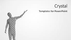  Presentation with space suit - Colorful slide deck enhanced with funny guy in morphsuit body suit looking at empty copy space backdrop and a white colored foreground