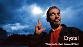  Presentation with rain sky - PPT theme enhanced with intelligence nice close up portrait - funny guy over dark cloudy background and a wine colored foreground