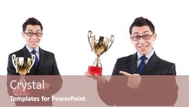  Presentation with award - Beautiful slides featuring funny-guy-receiving-award backdrop and a coral colored foreground