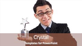  Presentation with award - Presentation design with funny guy receiving award on white background and a coral colored foreground