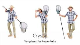  Presentation with net - Theme having funny-guy-with-catching-net background and a white colored foreground