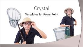  Presentation with net etiquette - Audience pleasing presentation theme consisting of funny-guy-with-catching-net backdrop and a white colored foreground