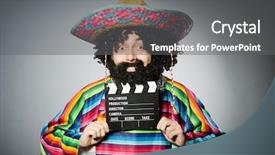  Presentation with clapper - Cool new PPT theme with funny hairy mexican with movie clapper backdrop and a gray colored foreground