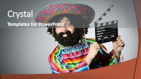  Presentation with clapper - PPT theme consisting of funny hairy mexican with movie clapper background and a gray colored foreground
