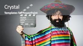  Presentation with clapper - Colorful slide set enhanced with funny hairy mexican with movie backdrop and a gray colored foreground
