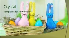  Presentation with easter basket - Slide set enhanced with funny handmade easter rabbits in wicker basket background and a soft green colored foreground