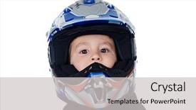  Presentation with motorcycle - Slide set enhanced with driver health safety security - child with motorcycle helmet looking background and a light gray colored foreground