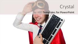  Presentation with hero - PPT theme consisting of funny hero with keyboard isolated on the white background and a lemonade colored foreground