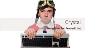  Presentation with hero - PPT layouts featuring funny hero with keyboard isolated on the white background and a lemonade colored foreground