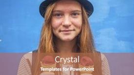  Presentation with ice blue - Colorful slides enhanced with funny hipster girl with ice cream in hand on the blue wall background backdrop and a coral colored foreground