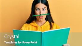  Presentation with reading - Beautiful slides featuring funny-hispanic-woman-reading backdrop and a teal colored foreground