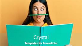  Presentation with funny - Beautiful slide set featuring funny-hispanic-woman-reading backdrop and a teal colored foreground