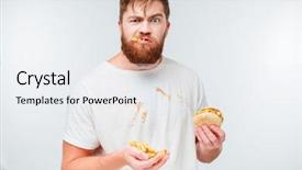  Presentation with junk food - Amazing PPT layouts having funny hungry bearded man eating backdrop and a sky blue colored foreground