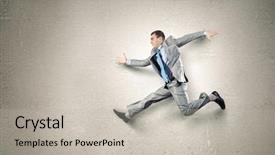  Presentation with running race lane - Presentation theme featuring funny image of businessman running background and a light gray colored foreground