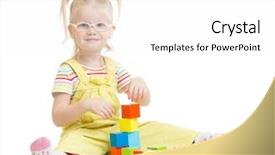  Presentation with kid police - Audience pleasing PPT theme consisting of funny kid in eyeglases making tower using blocks isolated on white backdrop and a white colored foreground