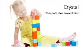  Presentation with tower - Amazing presentation theme having funny kid in eyeglases making tower using blocks isolated on white backdrop and a white colored foreground