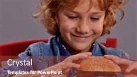  Presentation with burger - PPT theme having funny kid portrait eating burger background and a red colored foreground