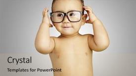  Presentation with kid water glass - Presentation theme enhanced with funny kid shirtless wearing glasses background and a coral colored foreground