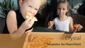  Presentation with kids - Audience pleasing slide deck consisting of funny-kids-eating-pizza backdrop and a gold colored foreground