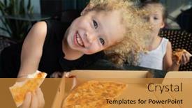  Presentation with pizza - PPT theme featuring funny-kids-eating-pizza background and a gold colored foreground