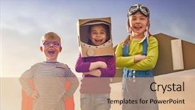  Presentation with astronaut kids - Audience pleasing presentation theme consisting of funny kids on nature backdrop and a coral colored foreground